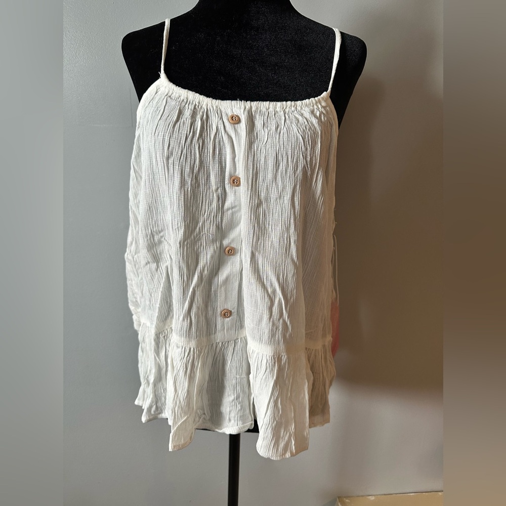 White Button Detail Top
